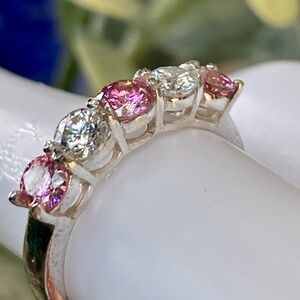 1ct Certified pink Diamond white diamond silver Ring 925 sz-6.5